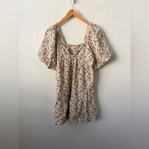 Sim And Sam For And Flare Puff Sleeve Floral Dress Size Small Smocked Linen